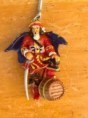 Vintage Captain Morgan Pirate Figurine Keychain Barrel Sword Advertising Promo (
